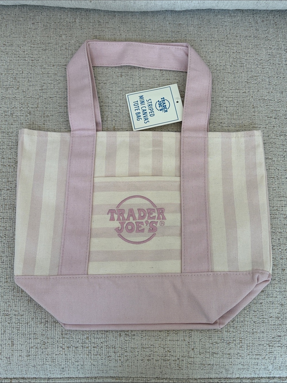 Trader Joe's Pink Striped Mini Canvas Tote Bag